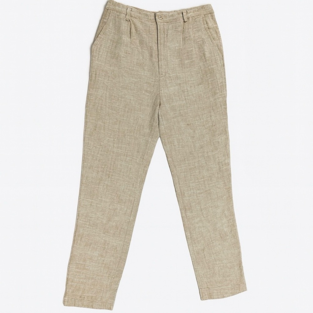 Bedford Fair Vintage Linen Cotton Pants High Waist Straight Leg Neutral Size 0-2